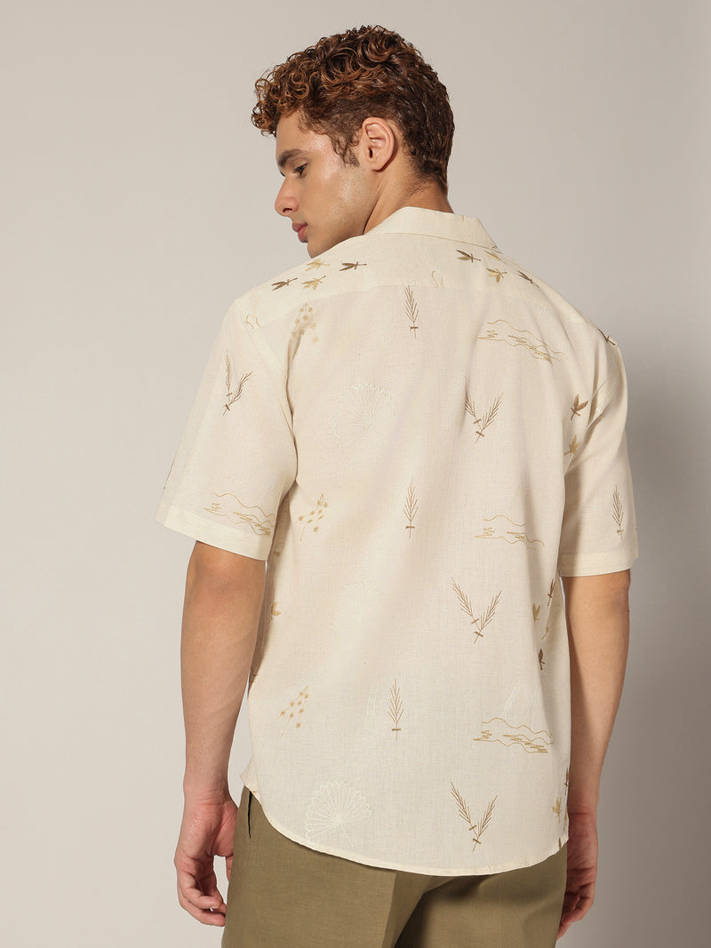 Off White: Embroidered Drop Shoulder Oversized Casual Shirt