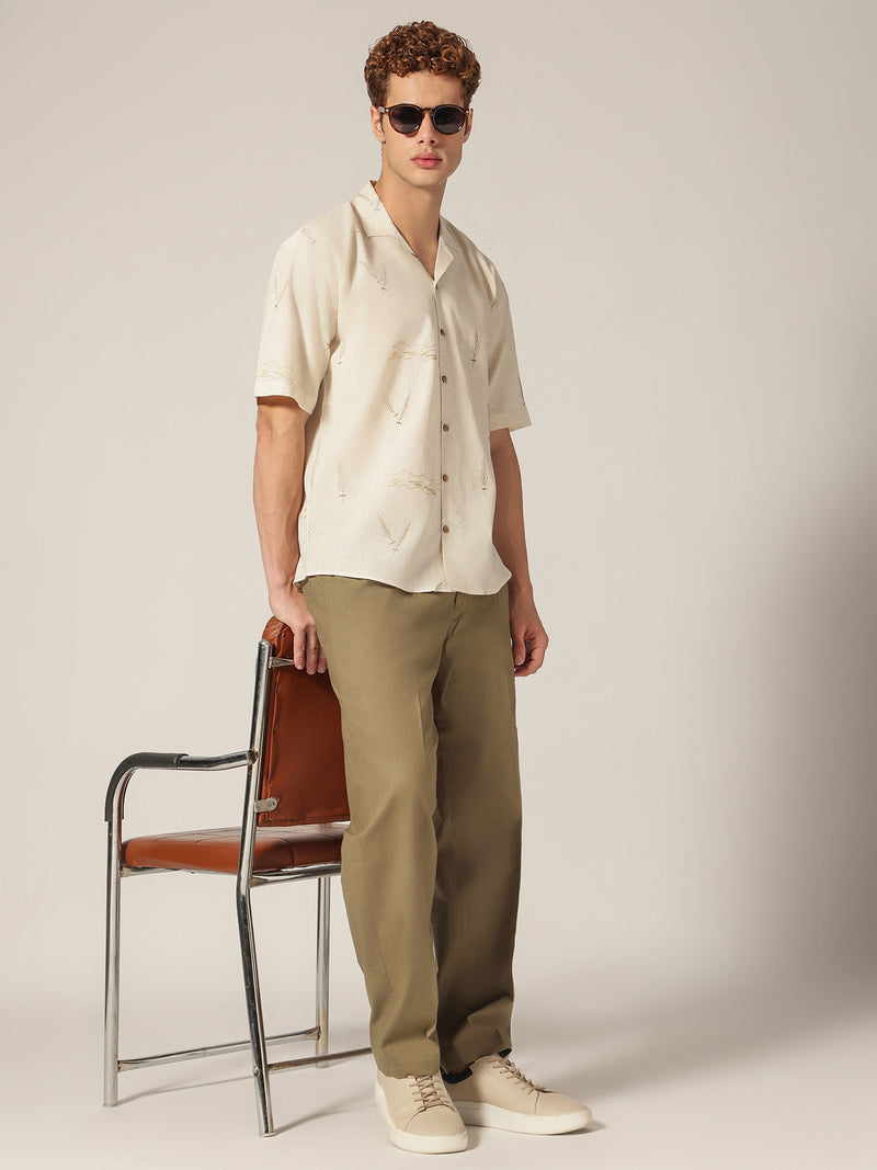 Off White: Embroidered Drop Shoulder Oversized Casual Shirt