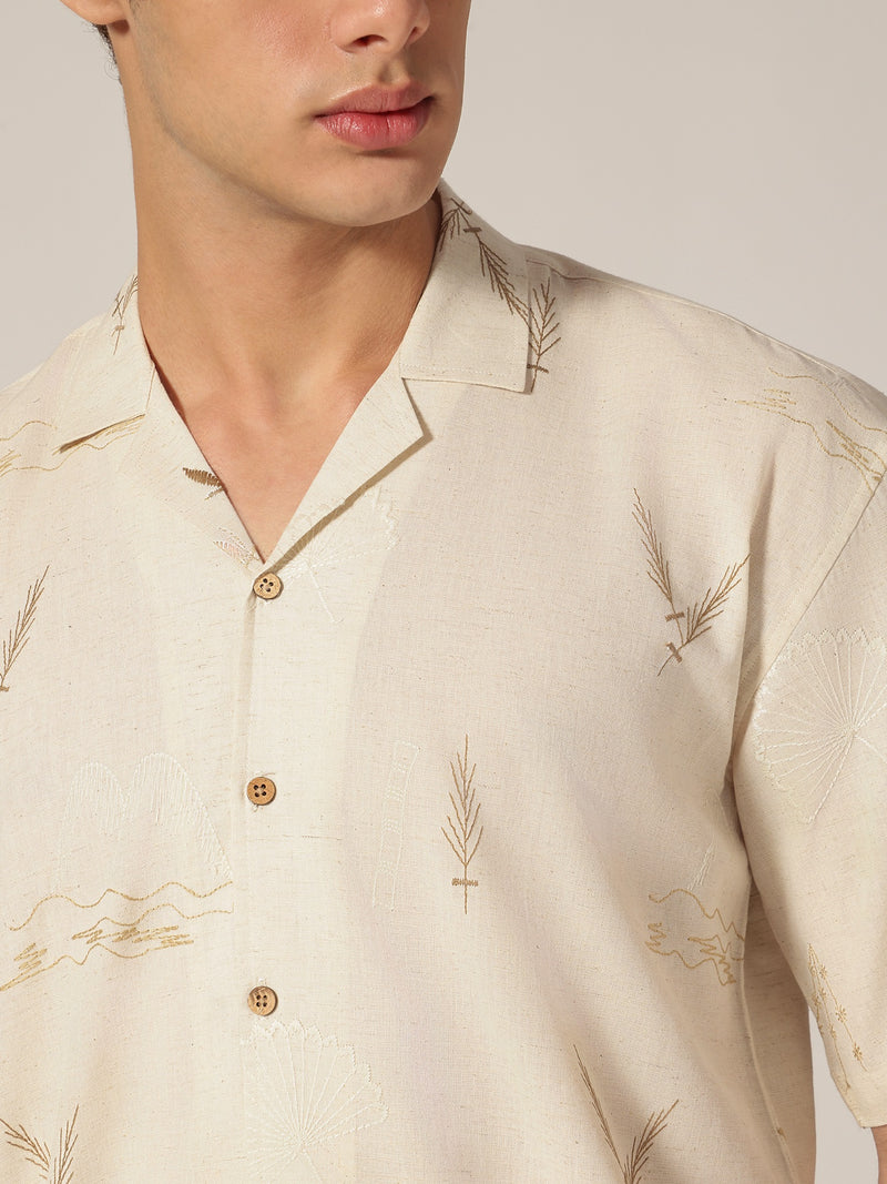 Off White: Embroidered Drop Shoulder Oversized Casual Shirt