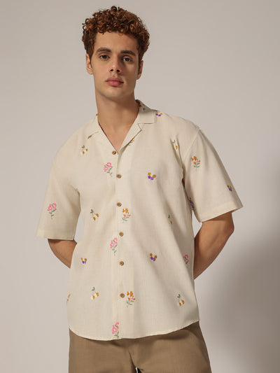 Off White: Embroidered Drop Shoulder Oversized Casual Shirt