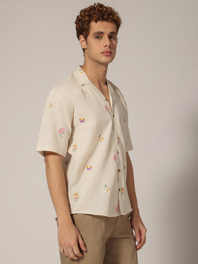 Off White: Embroidered Drop Shoulder Oversized Casual Shirt