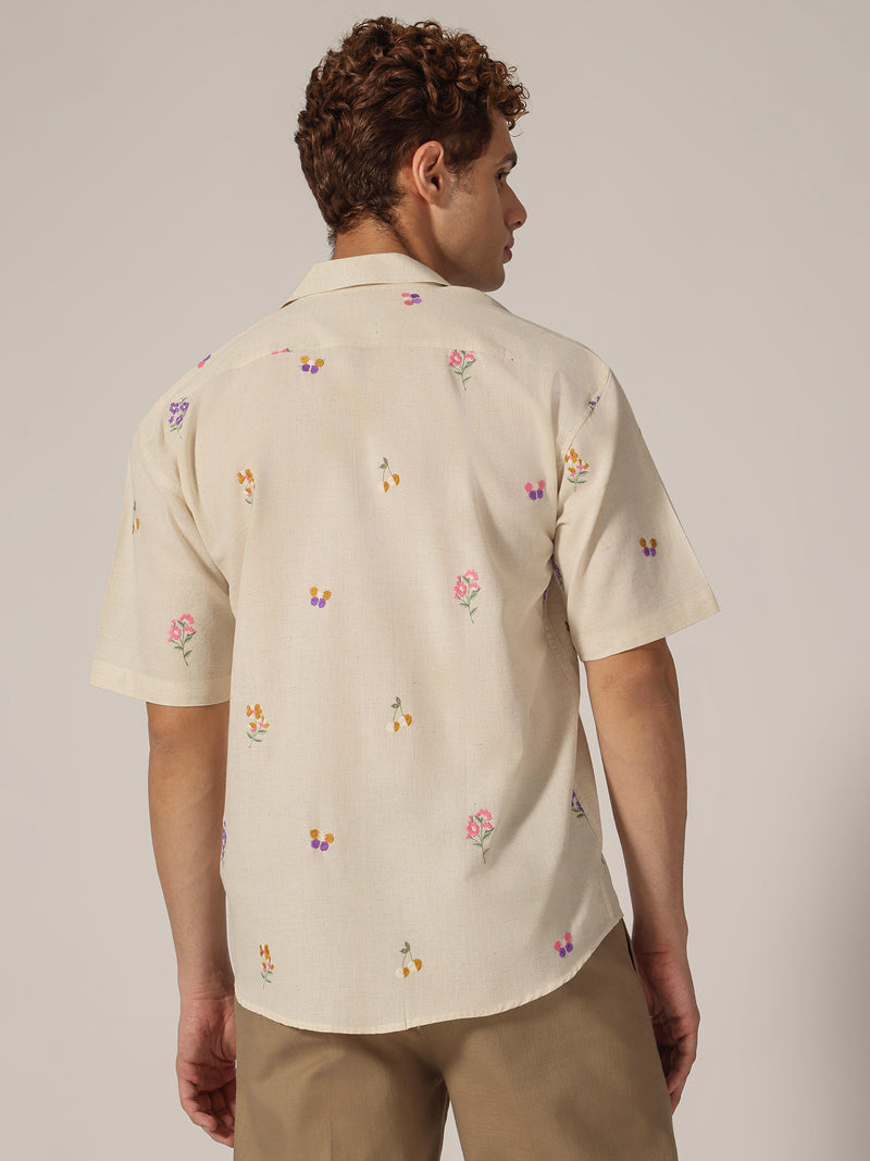 Off White: Embroidered Drop Shoulder Oversized Casual Shirt