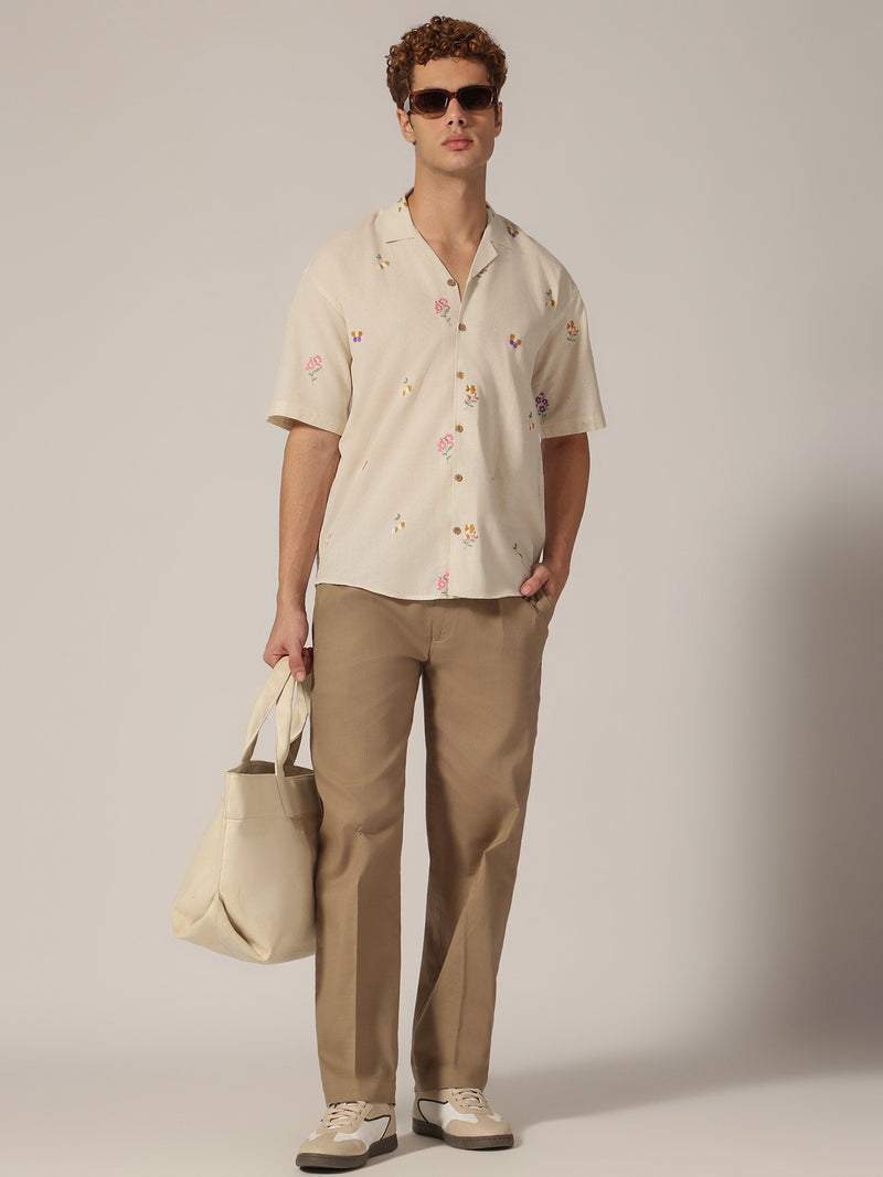 Off White: Embroidered Drop Shoulder Oversized Casual Shirt