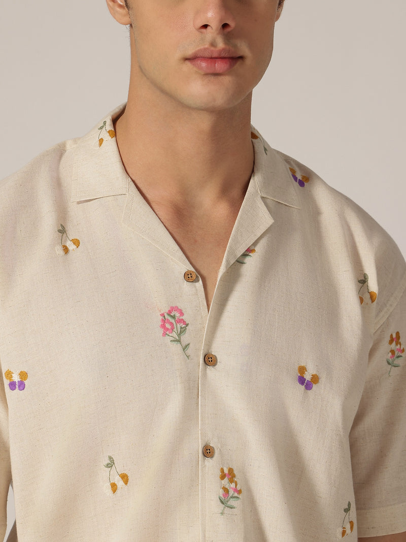 Off White: Embroidered Drop Shoulder Oversized Casual Shirt