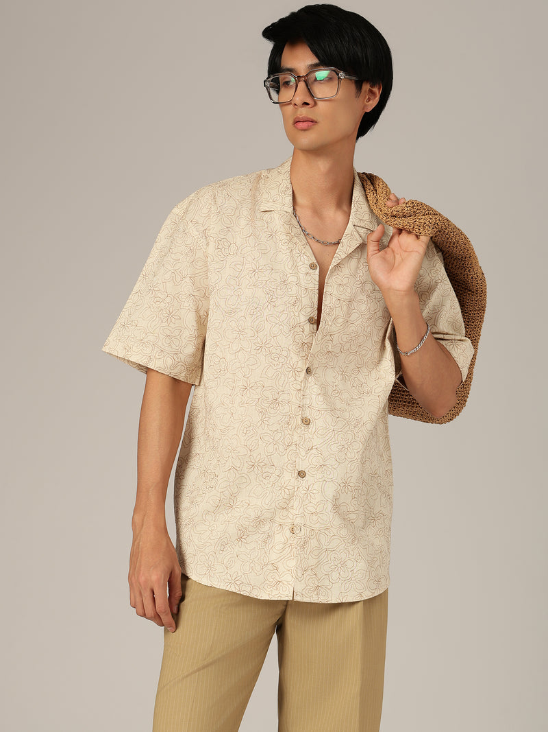 Off White: Embroidered Drop Shoulder Oversized Casual Shirt