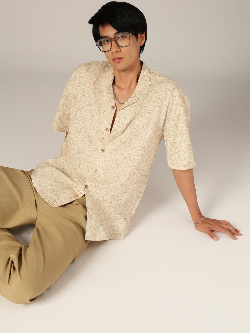 Off White: Embroidered Drop Shoulder Oversized Casual Shirt