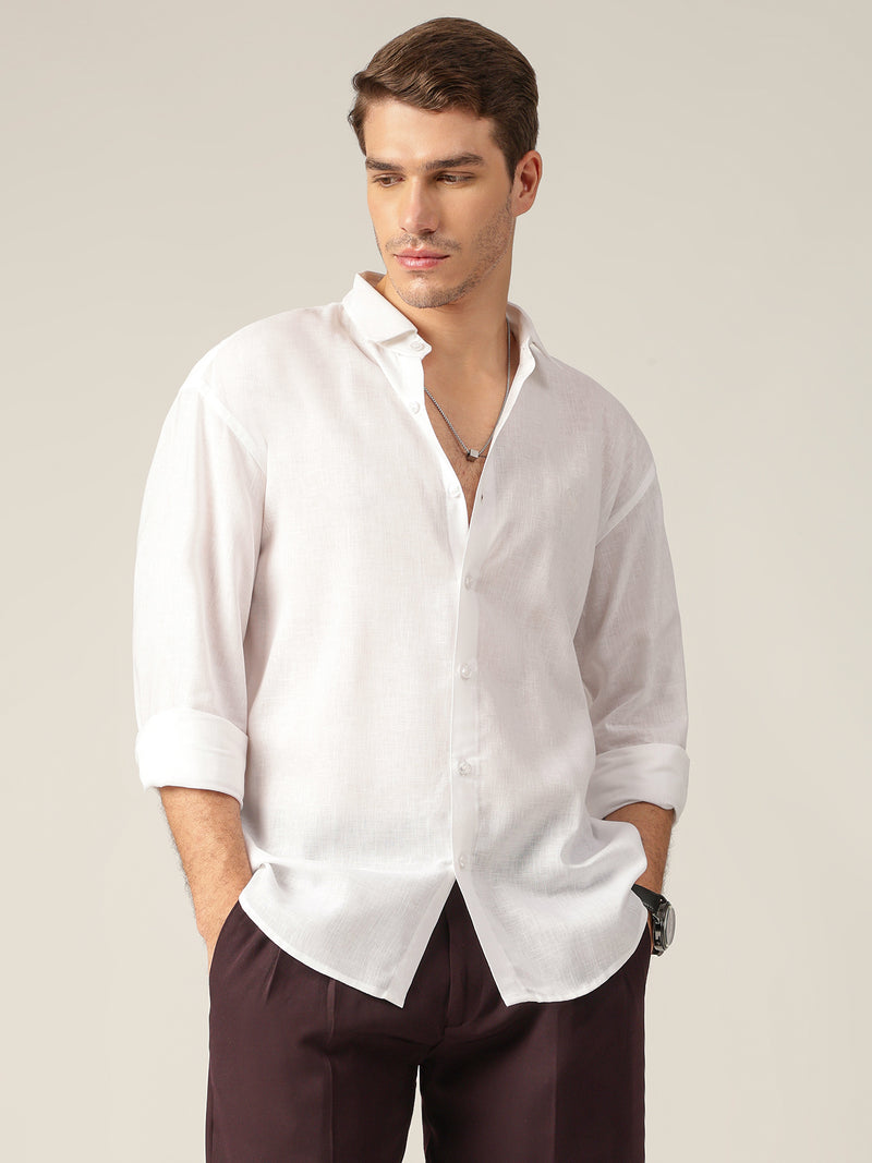 White: Spread Collar Sustainable Casual Shirt