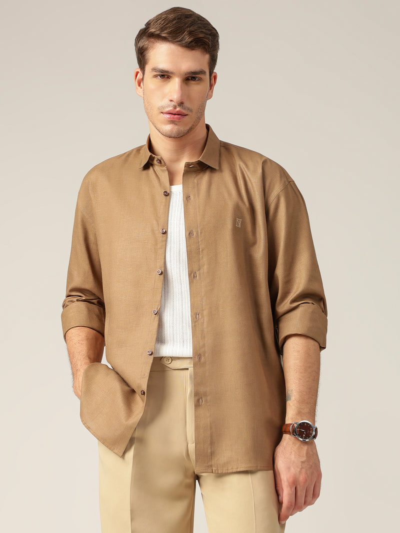 Brown: Spread Collar Sustainable Casual Shirt