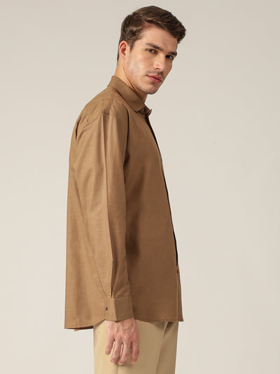 Brown: Spread Collar Sustainable Casual Shirt