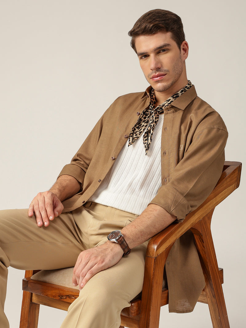 Brown: Spread Collar Sustainable Casual Shirt