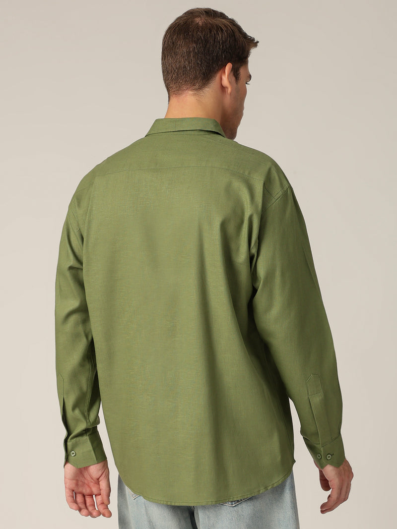 Dark Green: Spread Collar Sustainable Casual Shirt