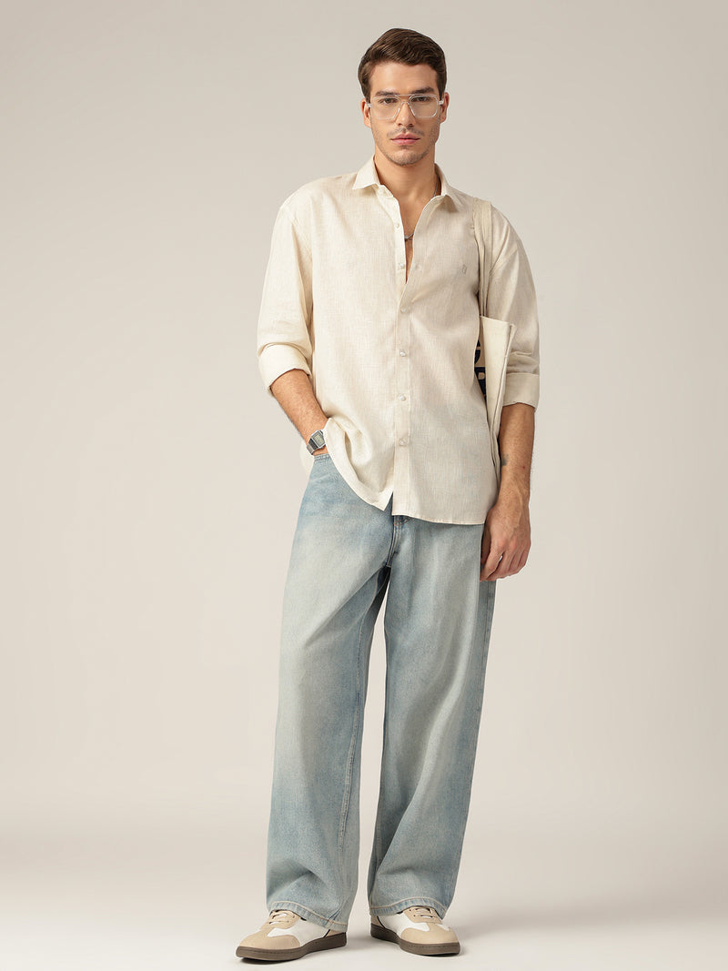 Cream: Spread Collar Sustainable Casual Shirt