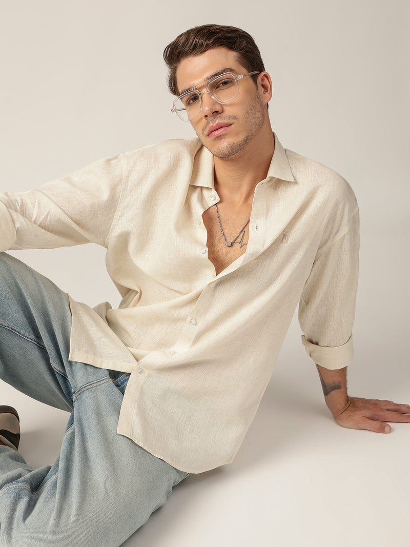 Cream: Spread Collar Sustainable Casual Shirt