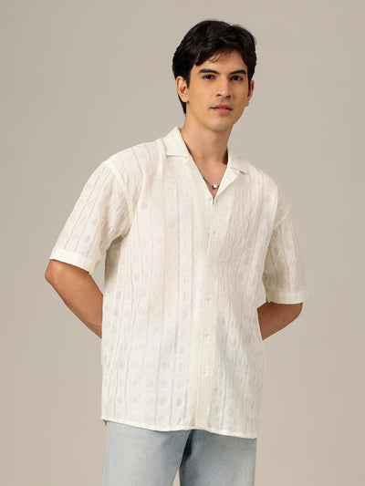 Cream: Jacquard Oversized Drop-Shoulder Casual Shirt