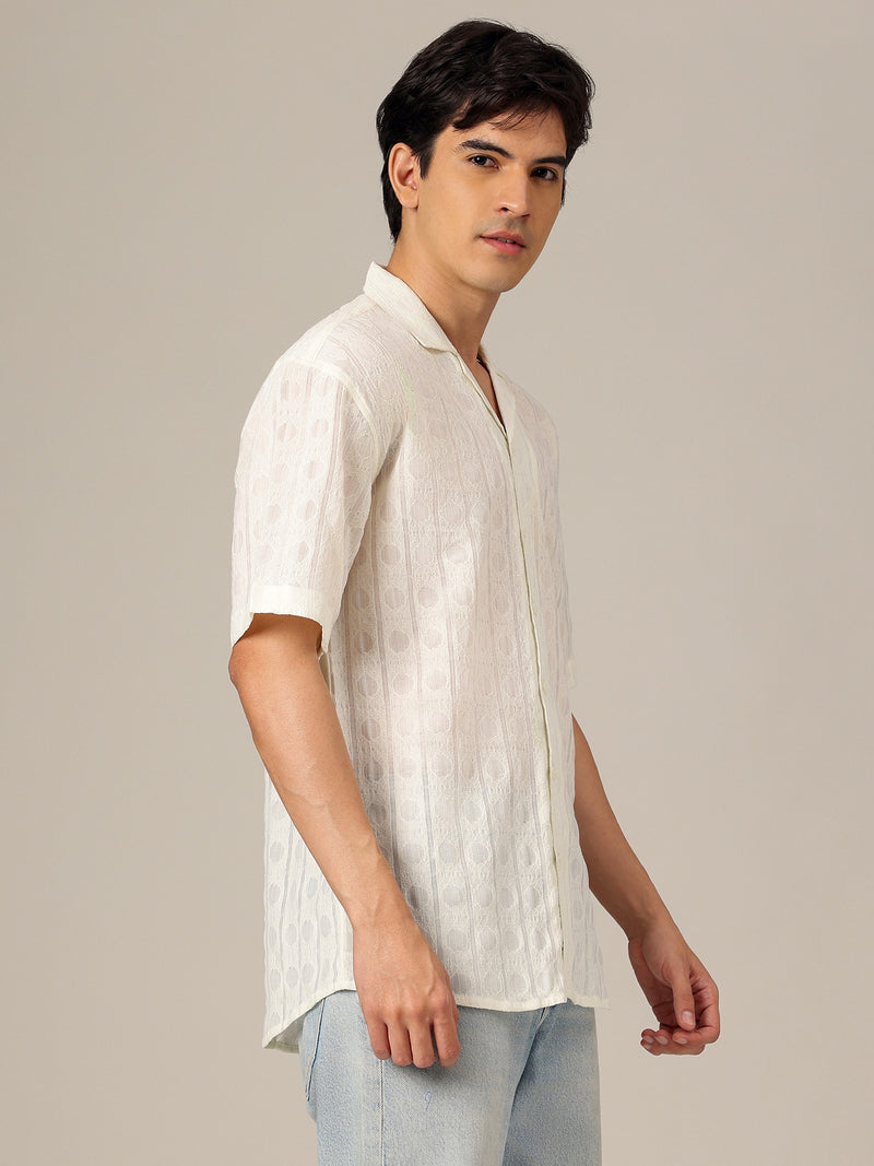 Cream: Jacquard Oversized Drop-Shoulder Casual Shirt