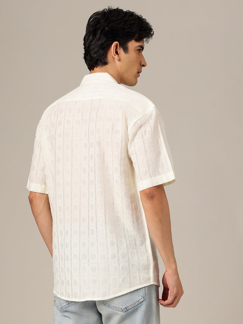 Cream: Jacquard Oversized Drop-Shoulder Casual Shirt