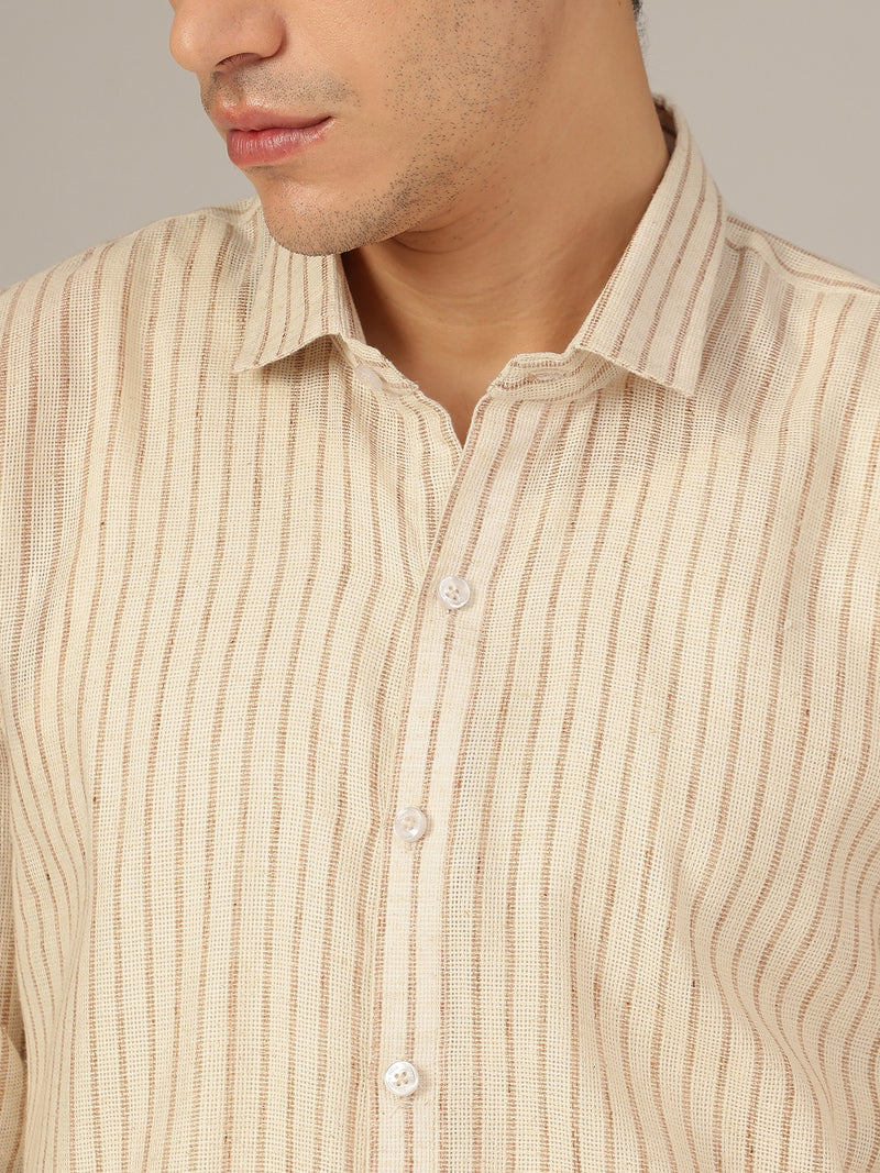 Cream & Brown: Vertical Striped Oversized Casual Shirt