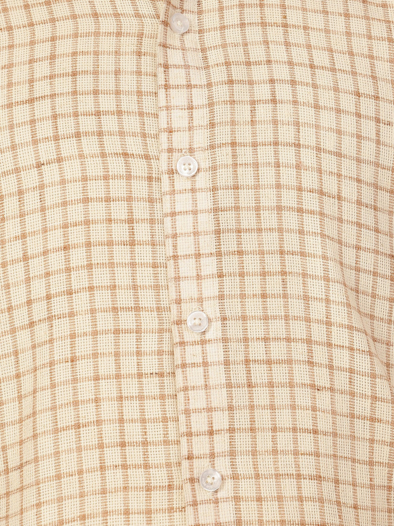 Cream & Brown: Checkered Button-Down Collar Casual Shirt