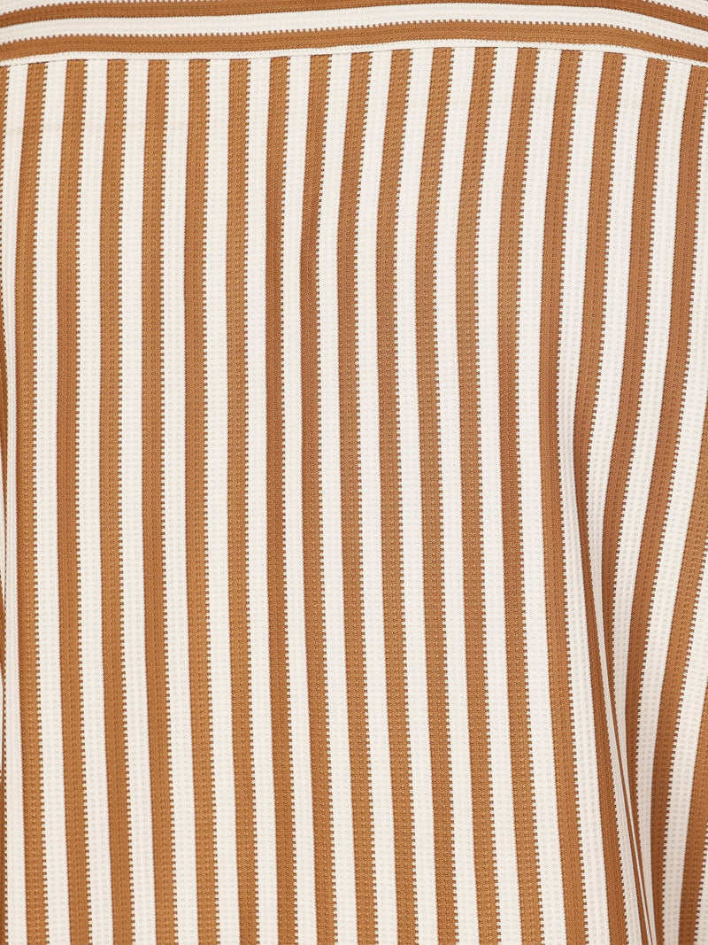 Brown & White: Striped Drop-Shoulder Oversized Casual Shirt