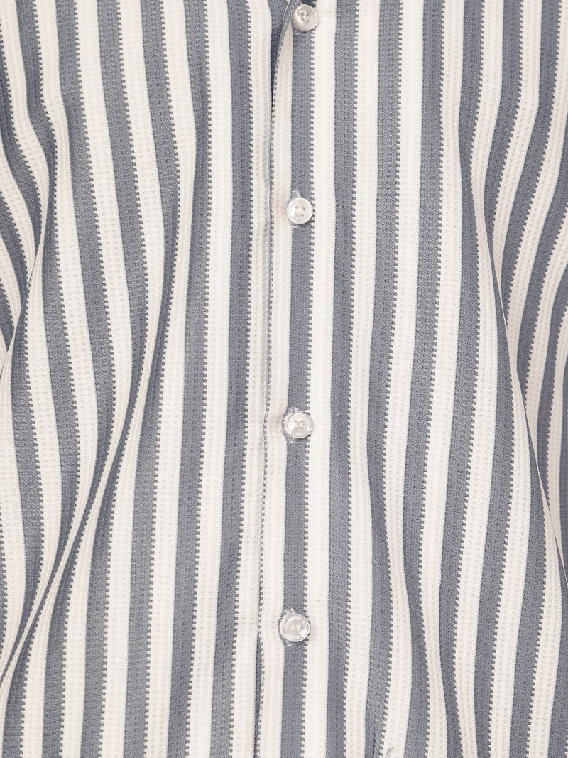 Blue & White: Striped Drop-Shoulder Oversized Casual Shirt
