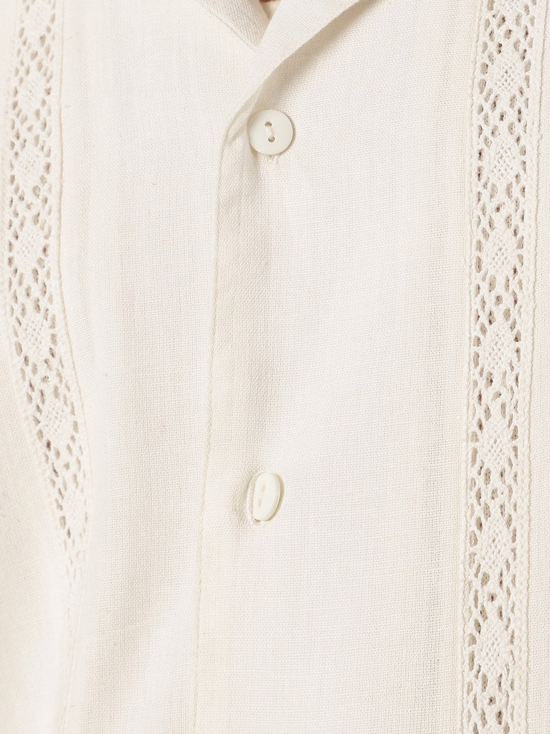 White: Drop-Shoulder Oversized Crochet Shirt