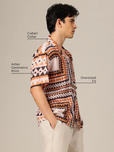 Multicolor: Geometric Printed Drop Shoulder Oversized Casual Shirt