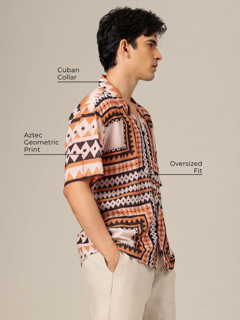 Multicolor: Geometric Printed Drop Shoulder Oversized Casual Shirt