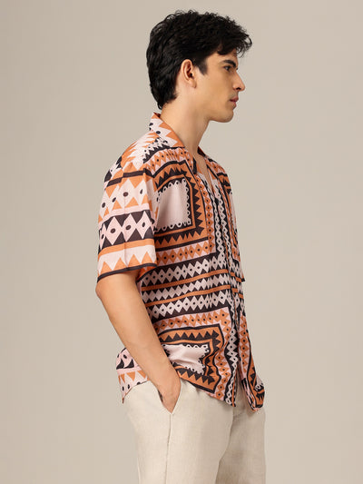 Multicolor: Geometric Printed Drop Shoulder Oversized Casual Shirt