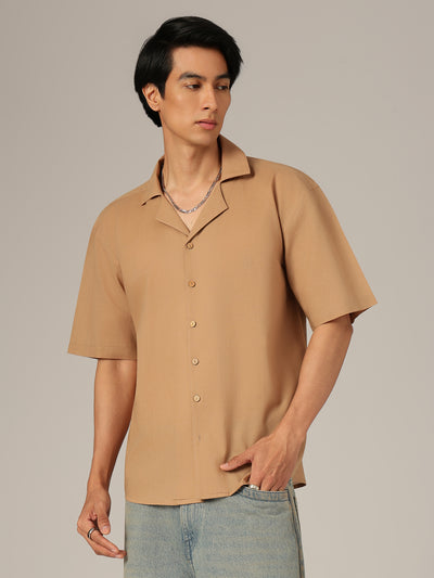 Light Brown: Hand Brushpainted Drop-Shoulder Oversized Shirt