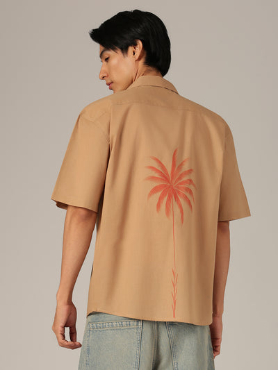 Light Brown: Hand Brushpainted Drop-Shoulder Oversized Shirt