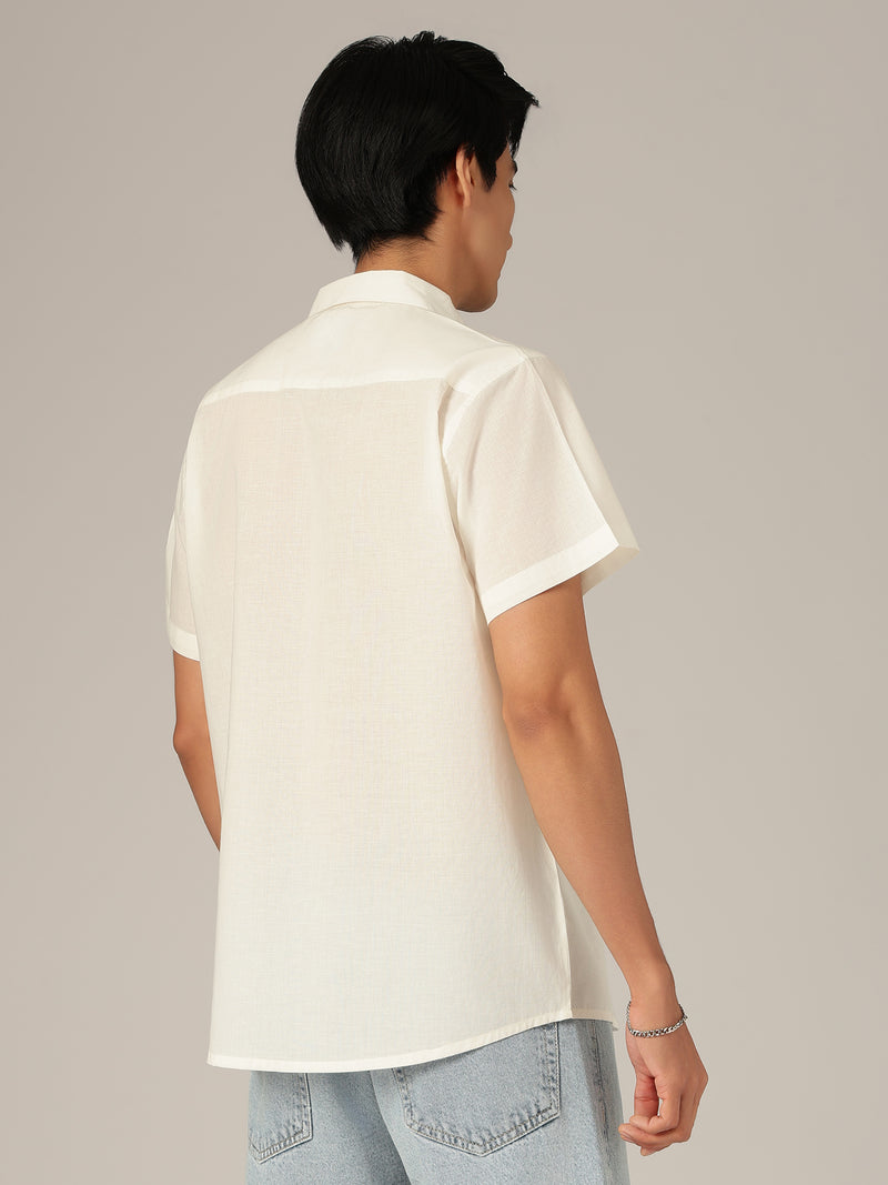 White & Yellow: Hand Brushpainted Relaxed Fit Casual Shirt