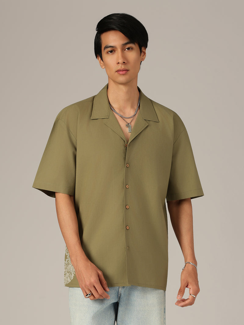 Olive: Embroidered Drop Shoulder Oversized Shirt