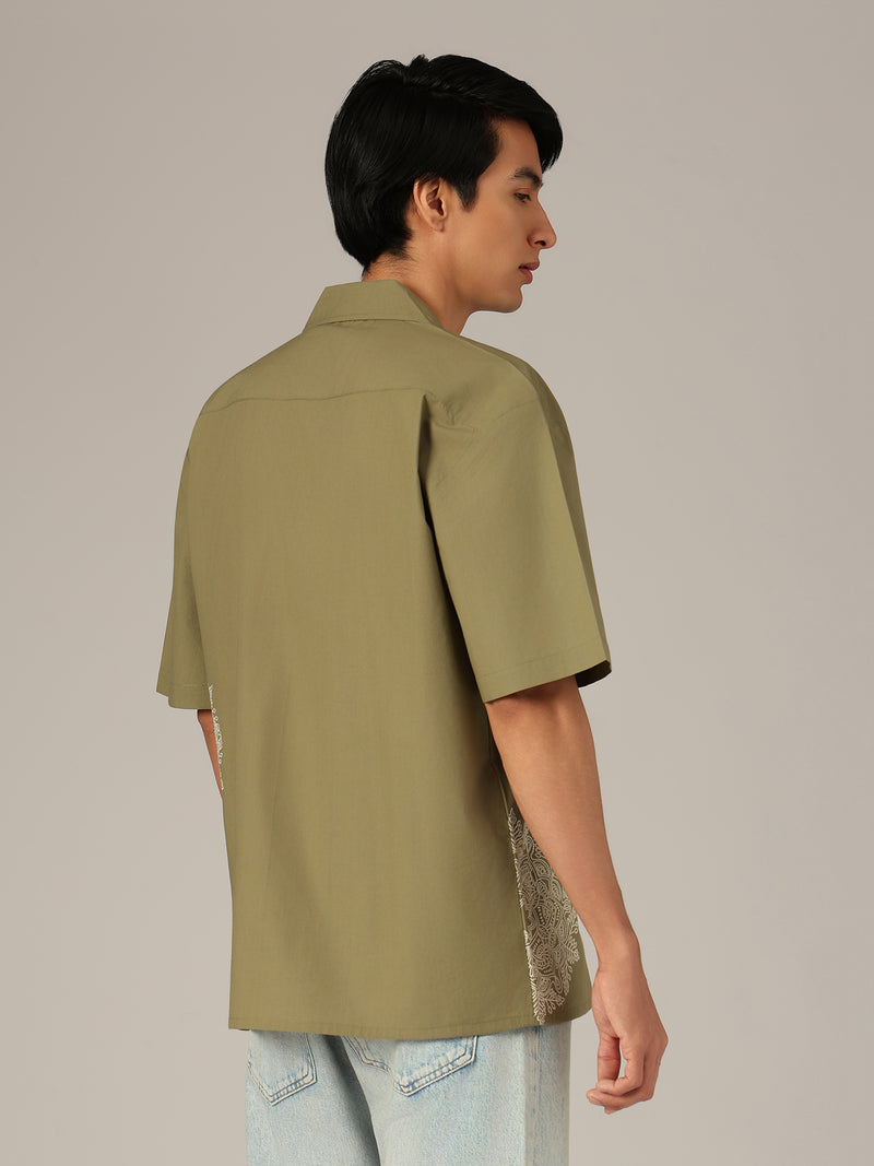 Olive: Embroidered Drop Shoulder Oversized Shirt