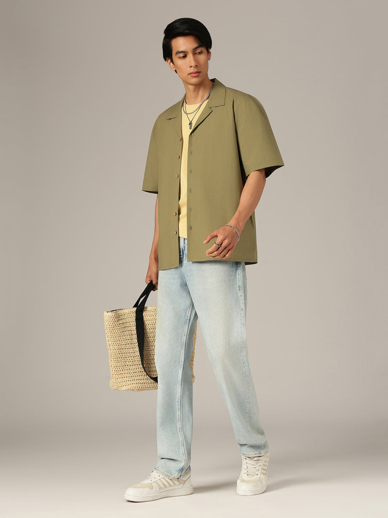 Olive: Embroidered Drop Shoulder Oversized Shirt