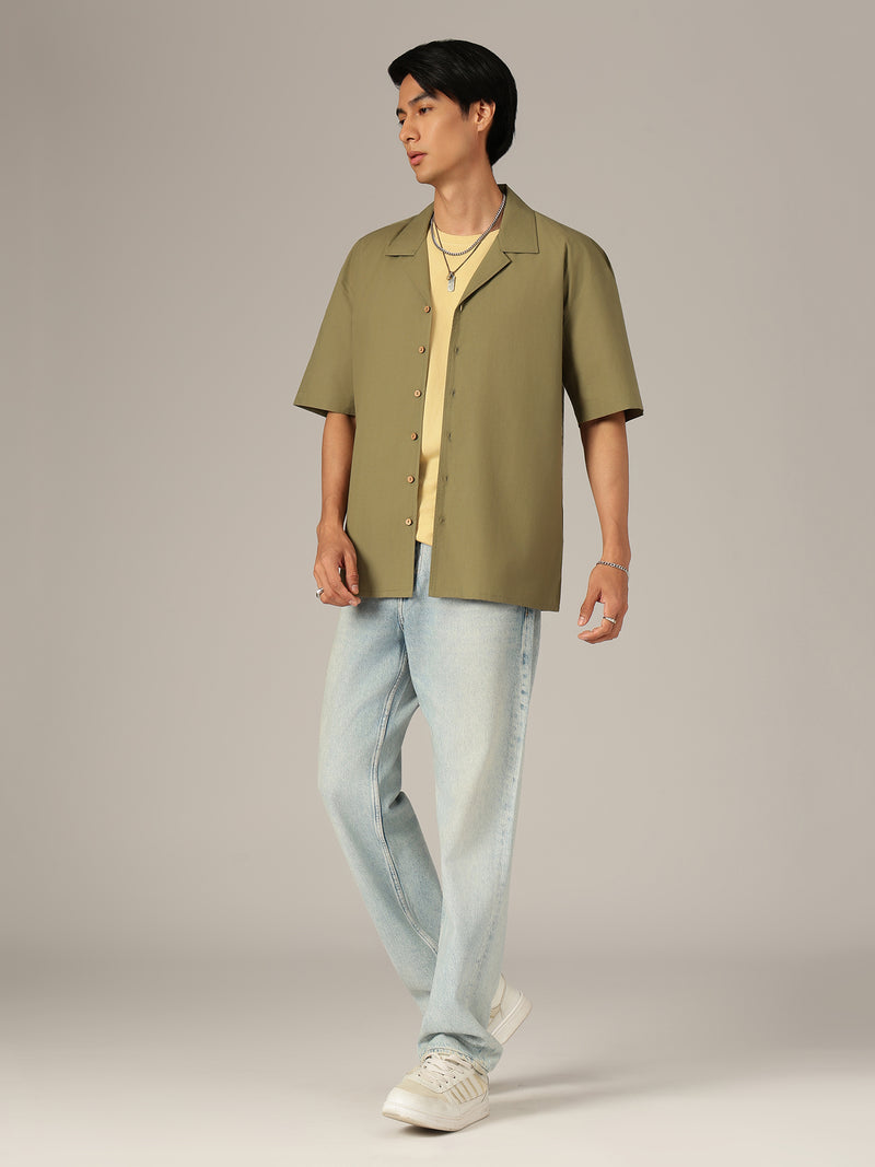 Olive: Embroidered Drop Shoulder Oversized Shirt