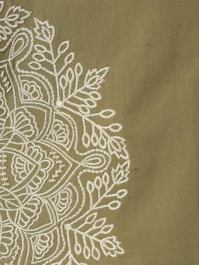 Olive: Embroidered Drop Shoulder Oversized Shirt