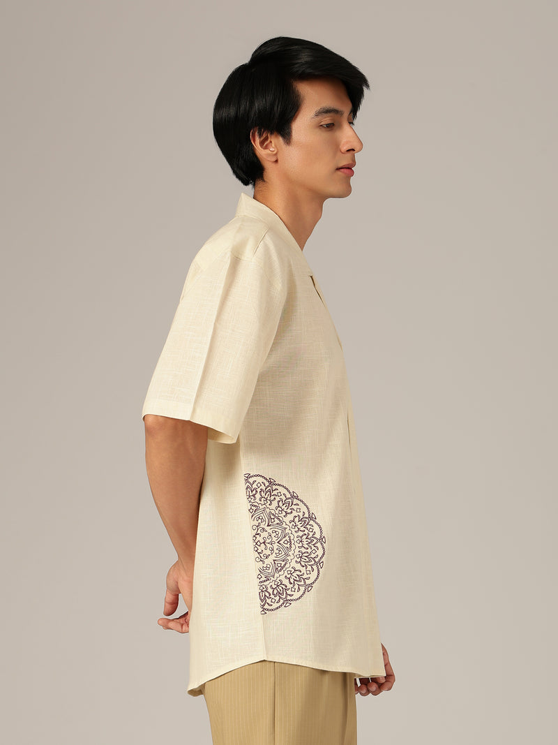 Cream: Embroidered Drop Shoulder Oversized Shirt