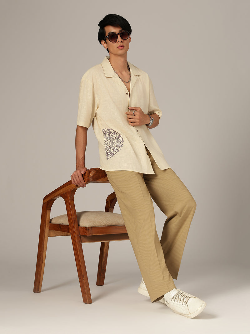 Cream: Embroidered Drop Shoulder Oversized Shirt