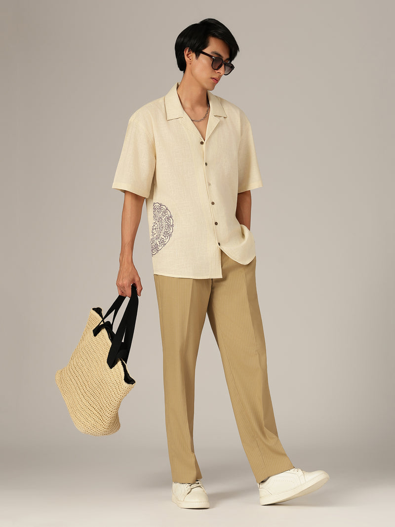 Cream: Embroidered Drop Shoulder Oversized Shirt