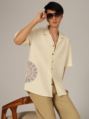 Cream: Embroidered Drop Shoulder Oversized Shirt