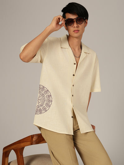Cream: Embroidered Drop Shoulder Oversized Shirt
