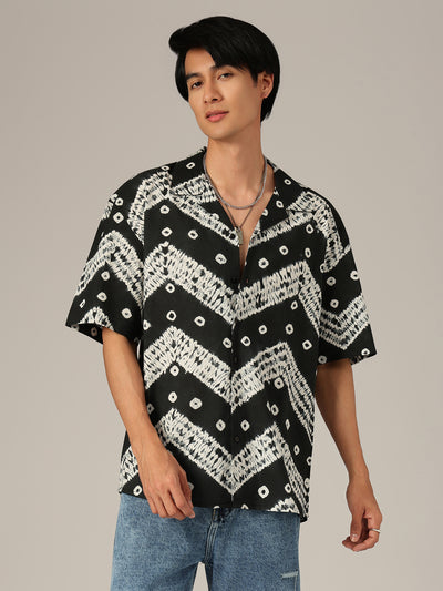 Black & White: Bandhani Printed Oversized Sustainable Shirt