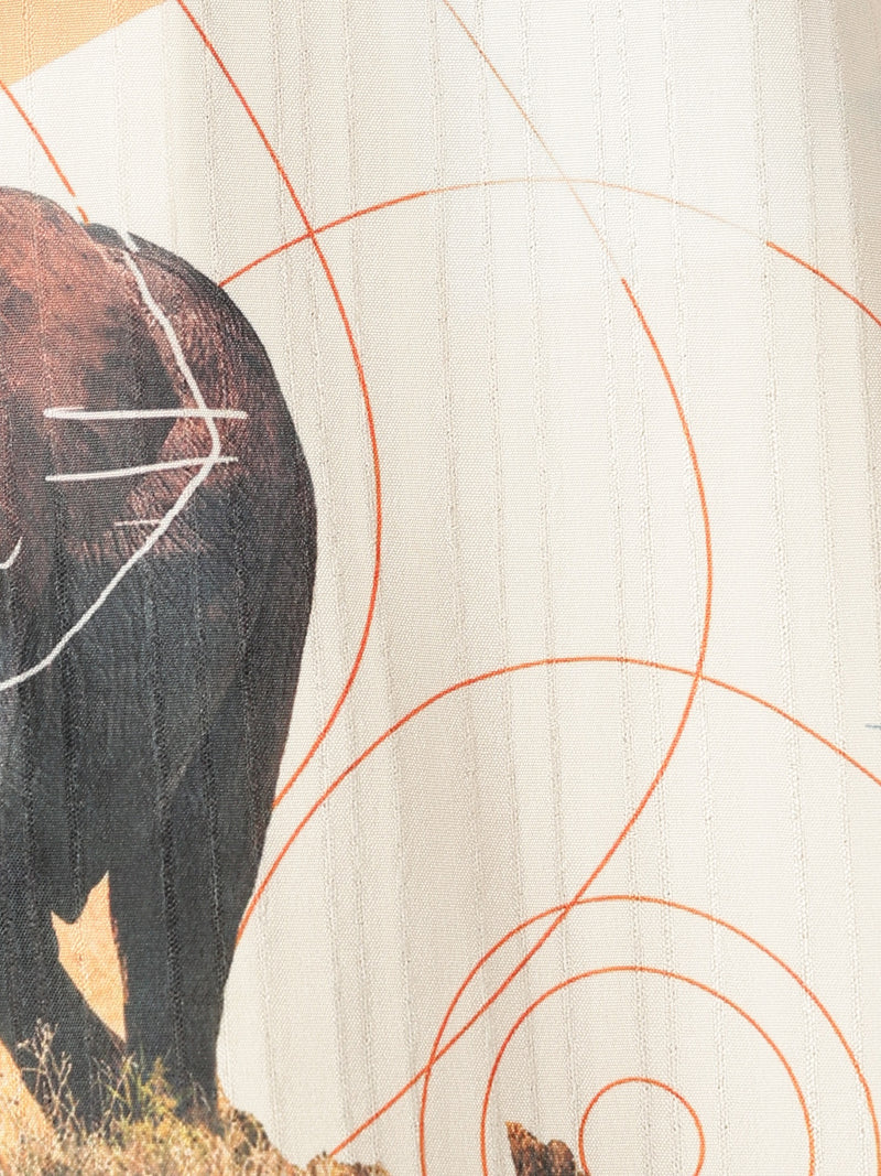 White & Orange: Placement Printed Textured Oversized Casual Shirt