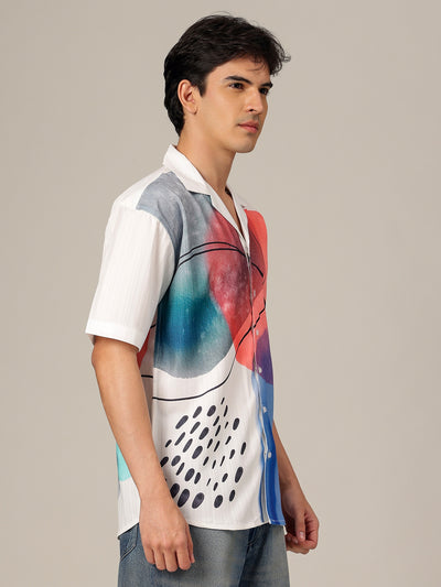 White & Black: Placement Printed Textured Oversized Casual Shirt