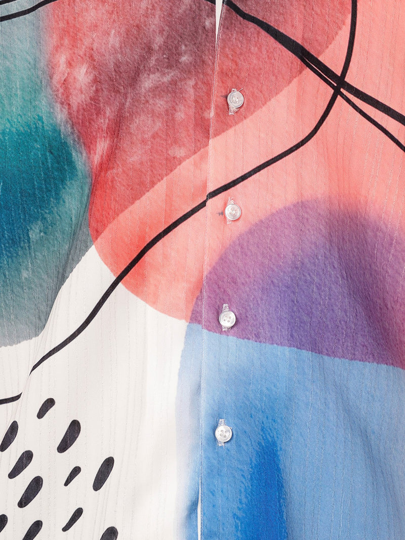 White & Black: Placement Printed Textured Oversized Casual Shirt