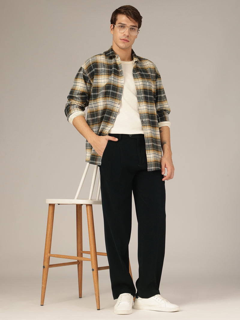 Cream & Blue: Checkered Drop-Shoulder Oversized Casual Shirt