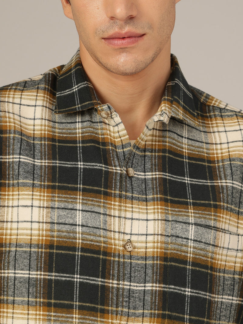 Cream & Blue: Checkered Drop-Shoulder Oversized Casual Shirt