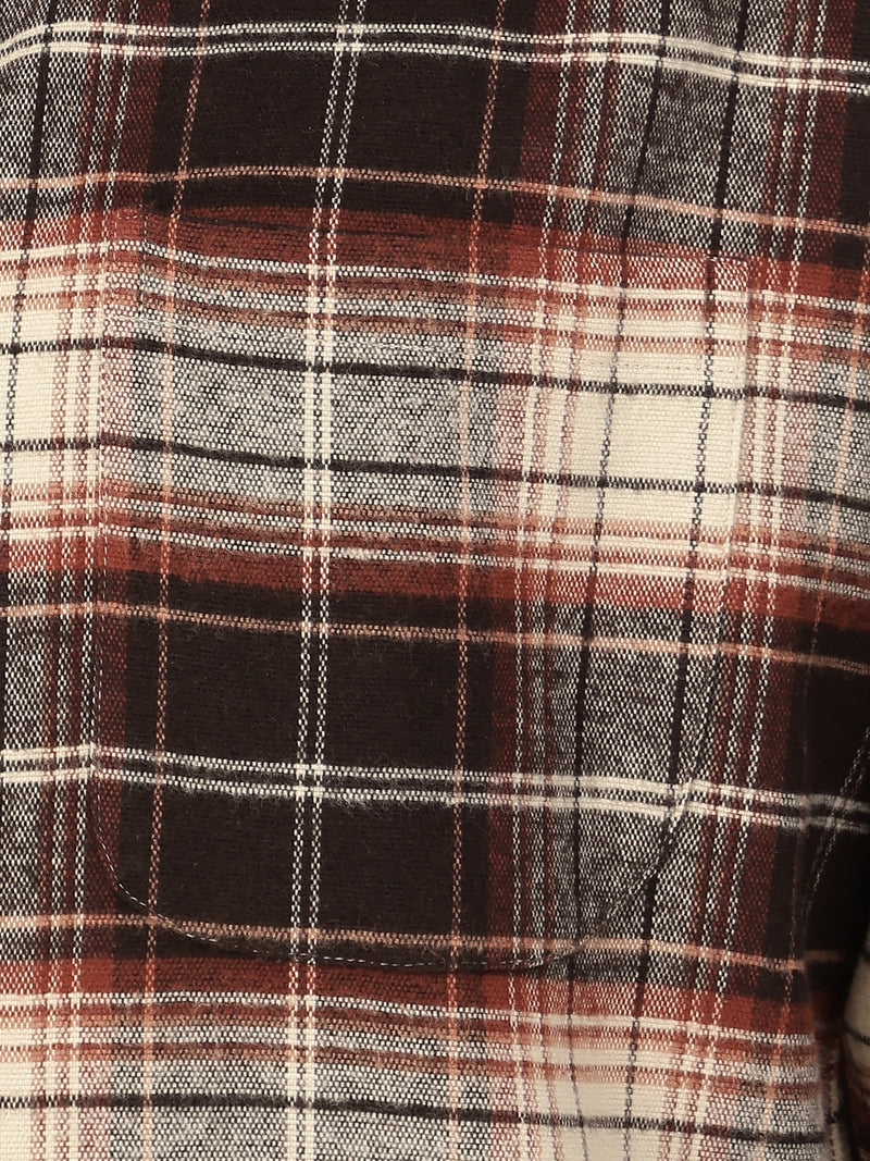 Cream & Meroon: Checkered Drop-Shoulder Oversized Casual Shirt