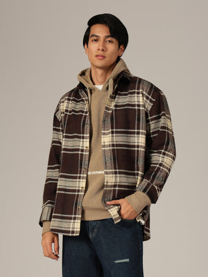 Brown & Cream: Checkered Drop-Shoulder Oversized Casual Shirt