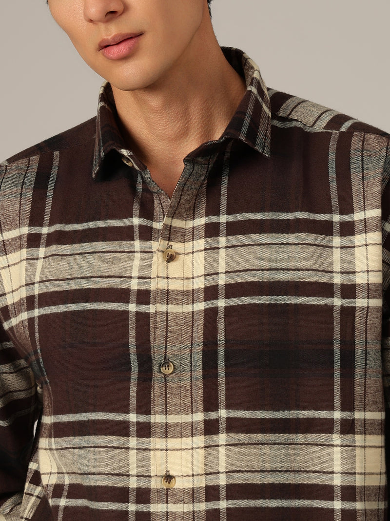 Brown & Cream: Checkered Drop-Shoulder Oversized Casual Shirt